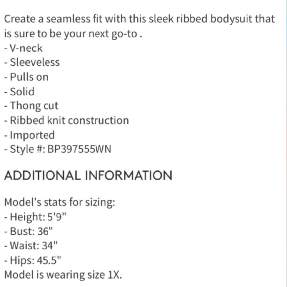 BP Black Plus Size Ribbed Knit Thong Bodysuit 1X - Picture 4 of 4